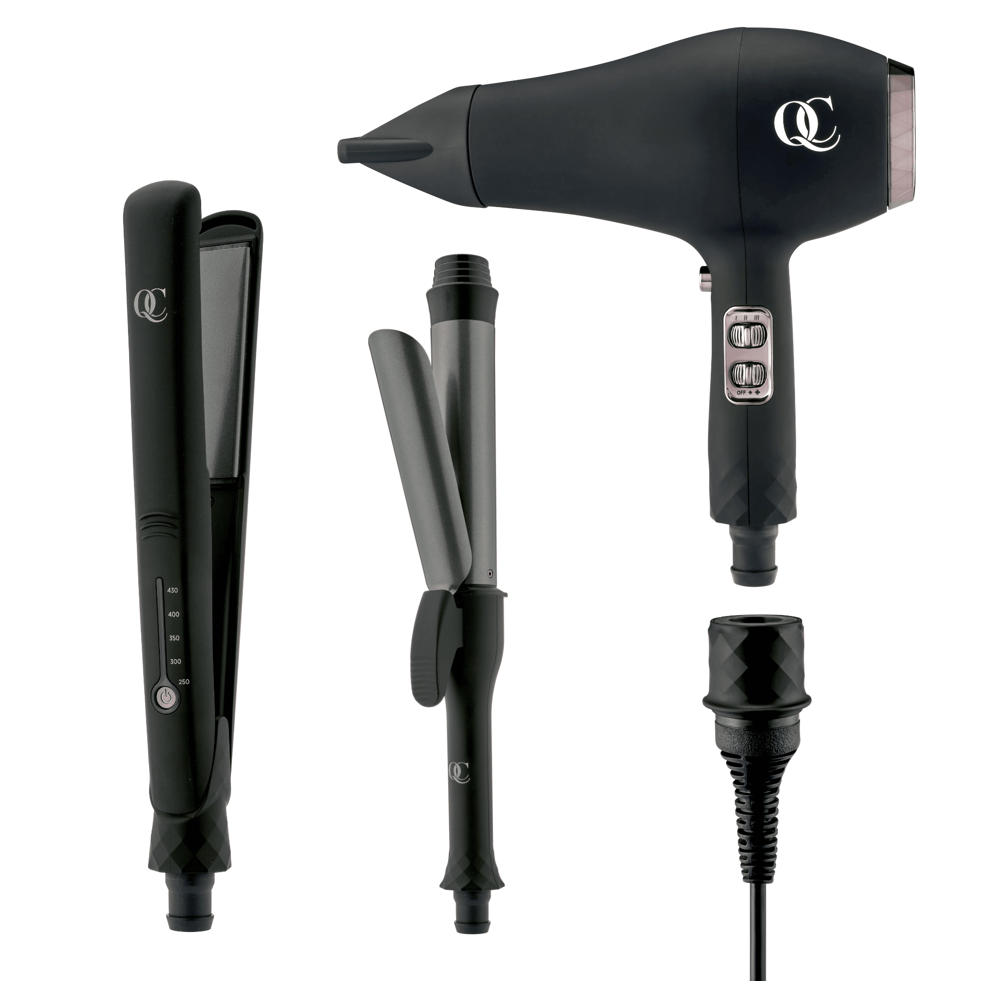 QC Beauty dryer, flat iron and curling iron set