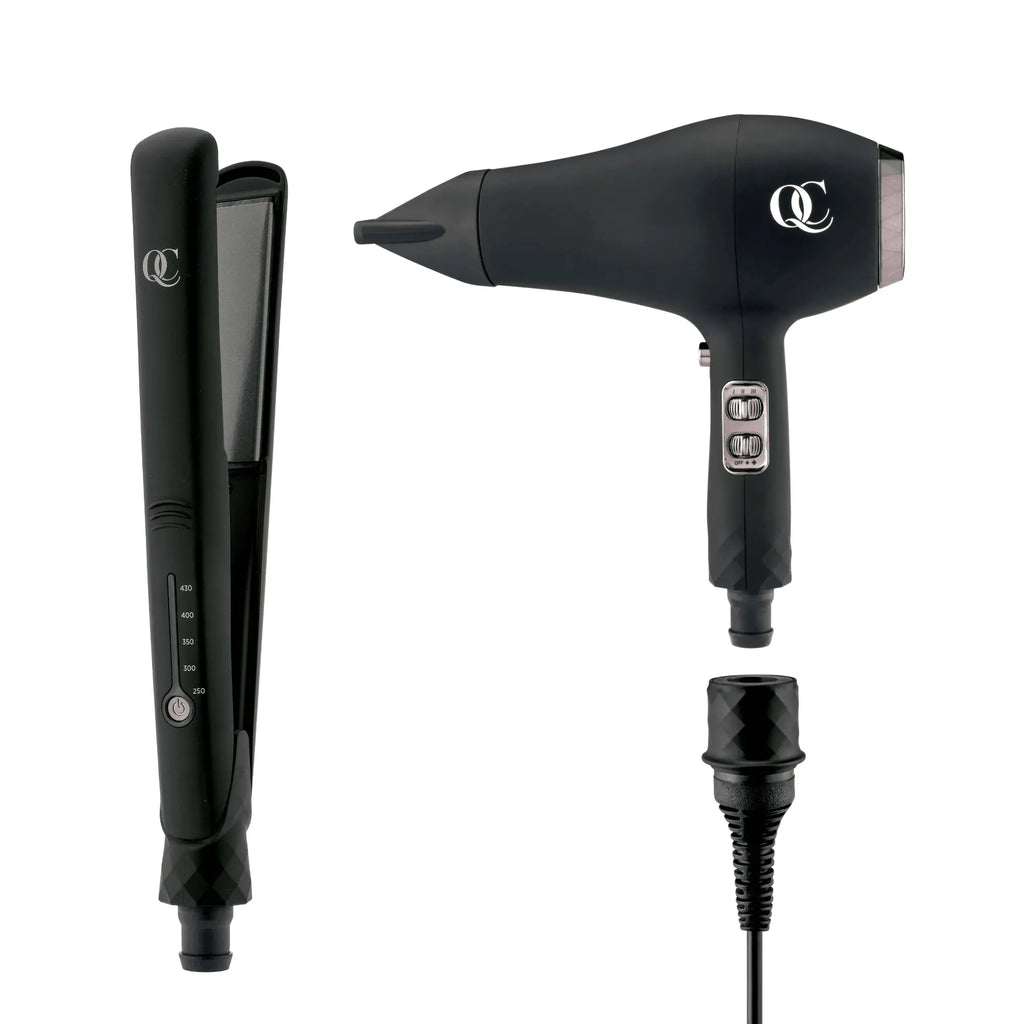 QC Beauty hair dryer and flat iron set